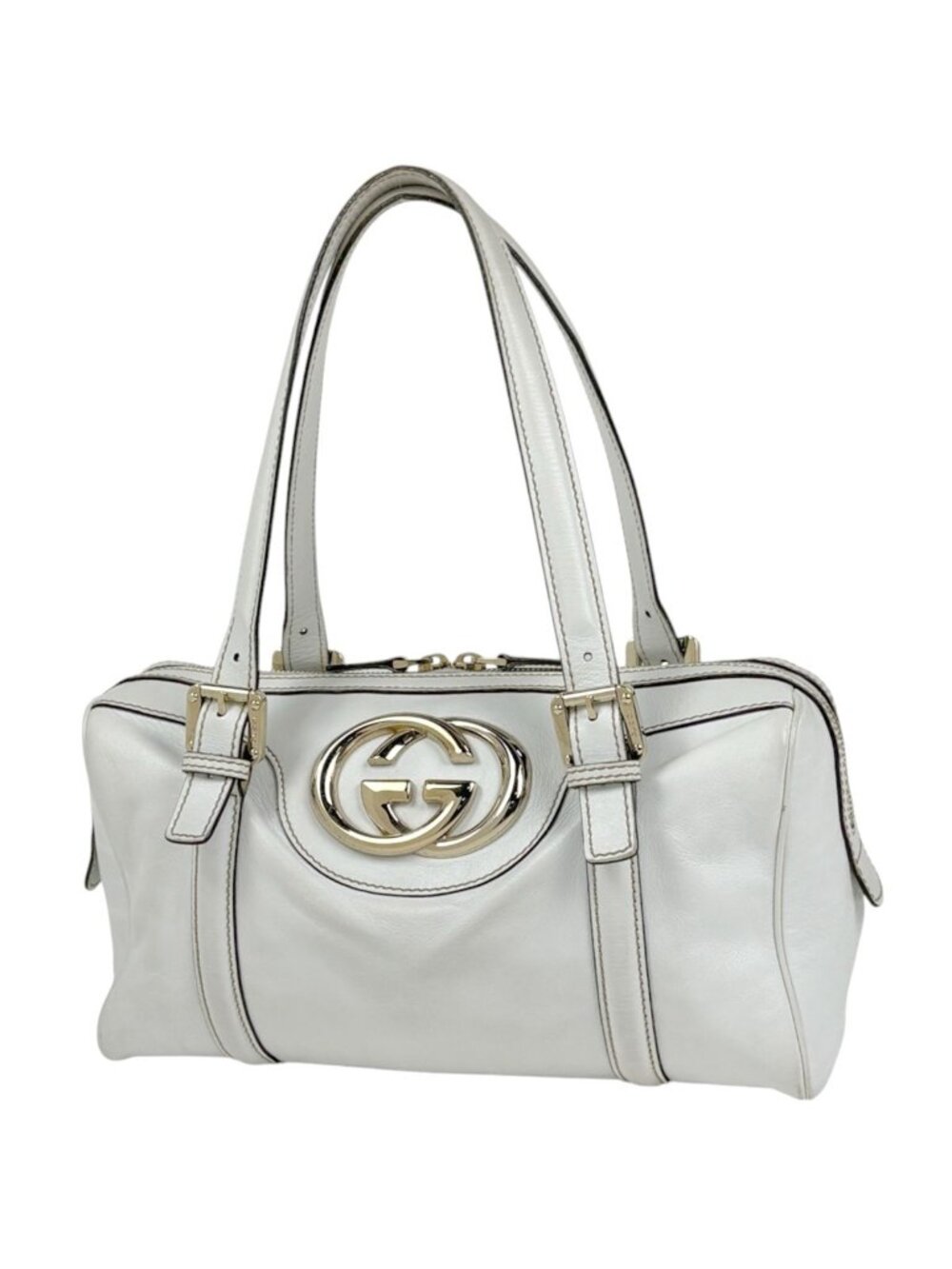 Gucci Handbag GG Logo Interlocking G Leather White